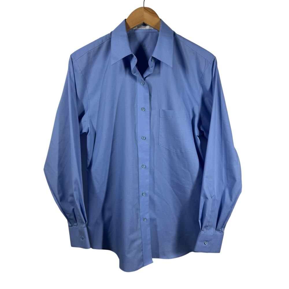 Foxcroft Wrinkle Free Shirt Women 8 Blue Button Up Long Sleeve Spring Career Top
